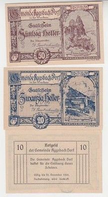 3 Banknoten Notgeld Gemeinde Aggsbach Dorf in der Wachau Österreich 1920