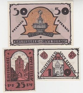 kompl. Serie mit 3 Banknoten Notgeld Reutergeld der Stadt Teterow um 1922