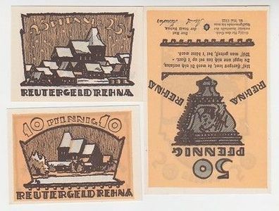 kompl. Serie mit 3 Banknoten Notgeld Reutergeld der Stadt Rehna um 1922