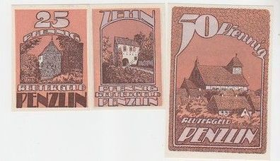 kompl. Serie mit 3 Banknoten Notgeld Reutergeld der Stadt Penzlin um 1922