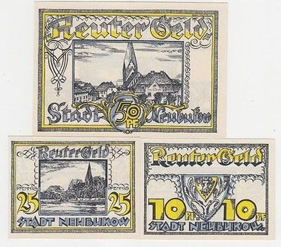 kompl. Serie mit 3 Banknoten Notgeld Reutergeld der Stadt Neubuckow um 1922
