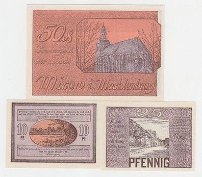 kompl. Serie mit 3 Banknoten Notgeld Reutergeld der Stadt Mirow in Meckl. um 1922