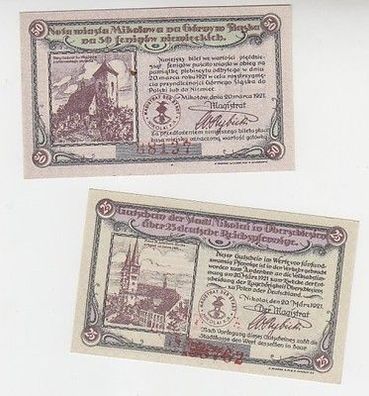 kompl. Serie 2 Banknoten Notgeld Stadt Nikolai Mikolow in Posen 1921