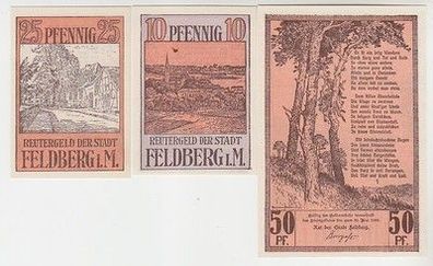 kompl. Serie mit 3 Banknoten Notgeld Reutergeld der Stadt Feldberg um 1922