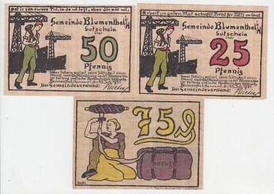 kompl. Serie mit 3 Banknoten Notgeld Gemeinde Blumenthal in H. 1921