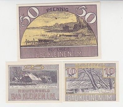 kompl. Serie mit 3 Banknoten Notgeld Reutergeld der Gemeinde Bad Kleinen um 1922