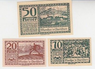 3 Banknoten Notgeld Gemeinde Mondsee in Ober-Österreich 1920