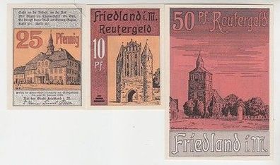 kompl. Serie mit 3 Banknoten Notgeld Reutergeld der Stadt Friedland um 1922