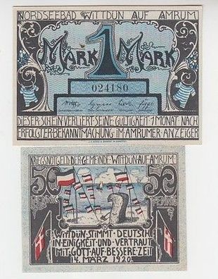 kompl. Serie mit 2 Banknoten Notgeld Gemeinde Wittdün auf Amrum 1920