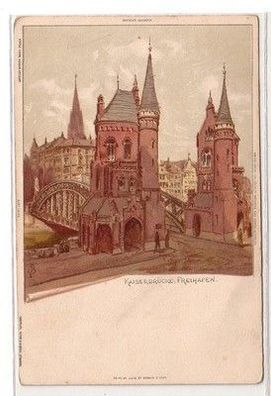 61013 Ak Lithographie Hamburg Kaiserbrücke im Freihafen um 1915