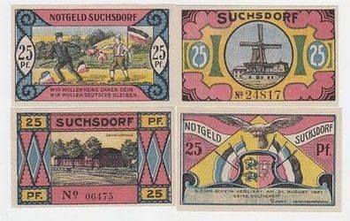 4 Banknoten Notgeld Gemeinde Suchsdorf um 1921