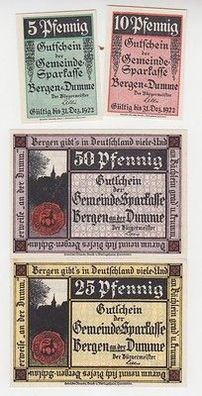 kompl. Serie mit 4 Banknoten Notgeld Gemeinde Bergen an der Dumme um 1921