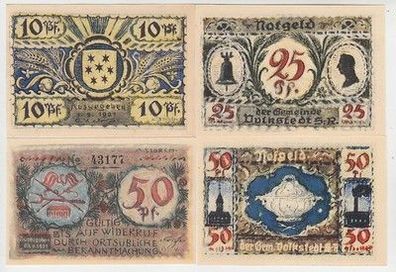 kompl. Serie mit 4 Banknoten Notgeld Gemeinde Volkstedt 1921