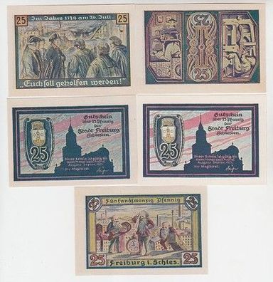5 Banknoten Notgeld Stadt Freiburg in Schlesien Swiebodzice 1921