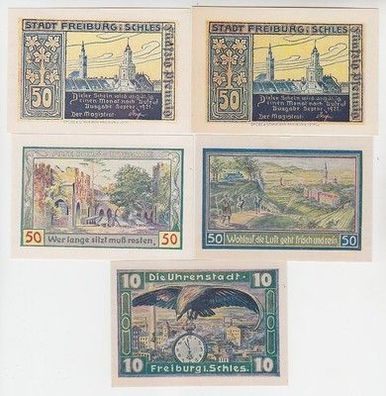 5 Banknoten Notgeld Stadt Freiburg in Schlesien Swiebodzice 1921