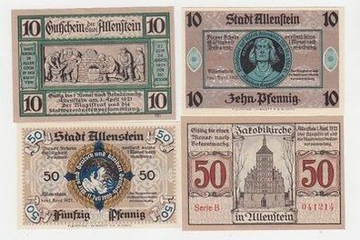 kompl. Serie mit 4 Banknoten Notgeld Stadt Allenstein in Ostpreußen 1921