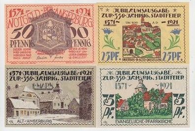 kompl. Serie mit 4 Banknoten Notgeld Stadt Angeburg in Ostpreußen 1921