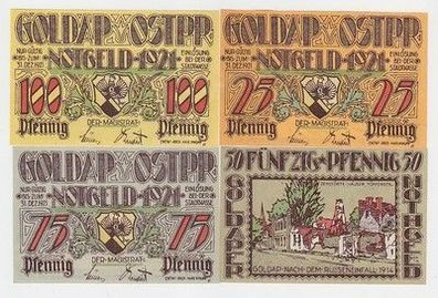 kompl. Serie mit 4 Banknoten Notgeld Stadt Goldap in Ostpreussen um 1922
