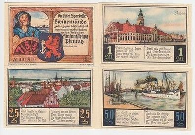 kompl. Serie mit 4 Banknoten Notgeld Stadt Swinemünde um 1922