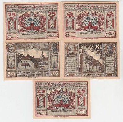 kompl. Serie mit 5 Banknoten Notgeld Stadt Naugard in Pommern um 1922