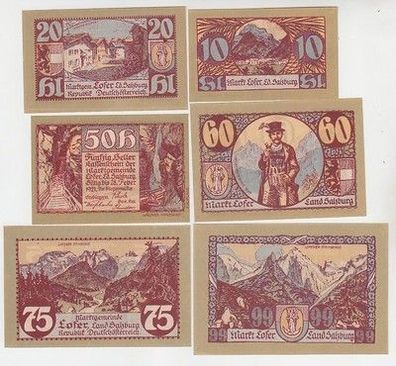 6 Banknoten Notgeld Marktgemeinde Lofer Land Salzburg Österreich 1920