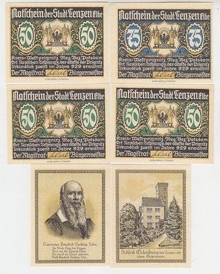 kompl. Serie mit 6 Banknoten Notgeld Stadt Lenzen an der Elbe um 1922