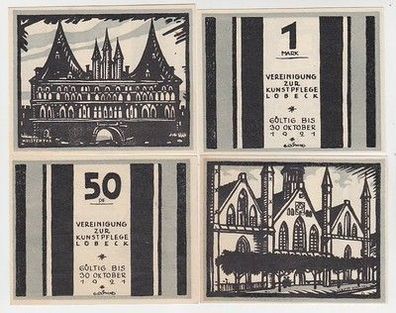 kompl. Serie mit 4 Banknoten Notgeld Lübeck Vereinigung zur Kunstpflege um 1922