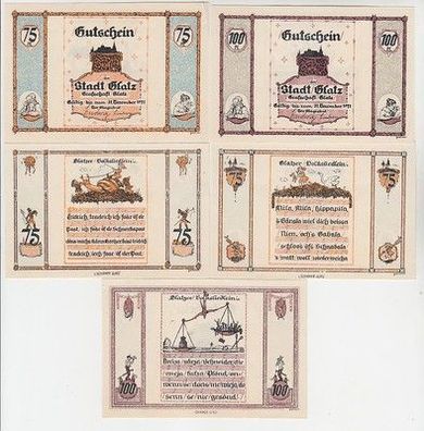5 Banknoten Notgeld Stadt Glatz in Schlesien Volkslieder um 1921