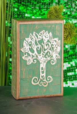 Berk T-26 Holzbox Keltischer Lebensbaum geschnitzt grün mit Blattgoldüberzug