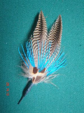 kleine Hutfeder Hutschmuck blau braun Feder ca 5,5cm für Herrenhut Art 24-35