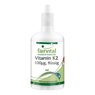 Vitamin K2 flüssig 100µg pro 10 Tropfen 30ml natürliches Menaquinon MK-7 - fairvital