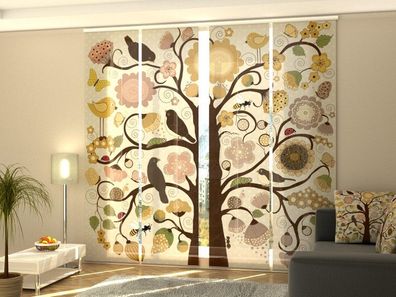 Schiebegardine "Baum mit Vögel" Flächenvorhang Gardine Vorhang mit 3D Druckmotiv
