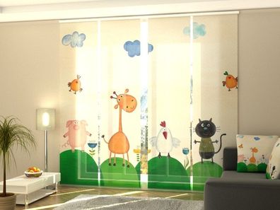 Schiebegardine "Kinderbild Lustige Tiere" Flächenvorhang Gardine Vorhang mit Motiv