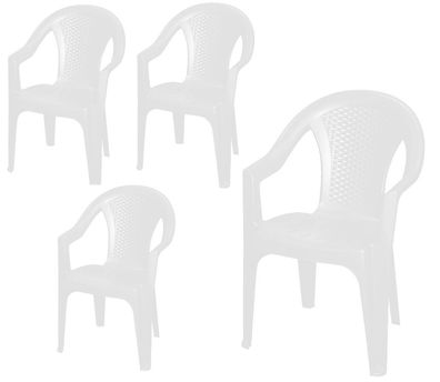 Gartenstuhl Rattan Optik - 4er Set weiß - Monoblock Garten Kunststoff Stuhl