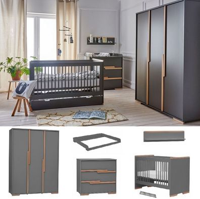 Babyzimmer Kinderzimmer komplett SPRING Set B grau Schrank Wickelkommode Bett 140x70