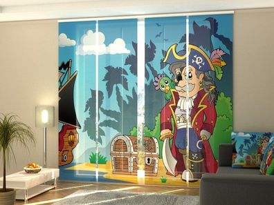 Schiebegardine "Piratenschatz" Flächenvorhang Gardine Vorhang mit 3D Druckmotiv