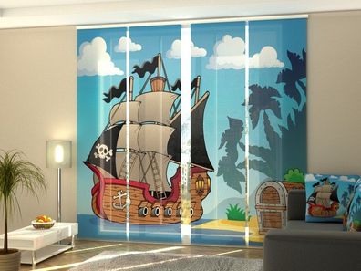 Schiebegardine "Piratenschiff" Flächenvorhang Gardine Vorhang mit 3D Druckmotiv