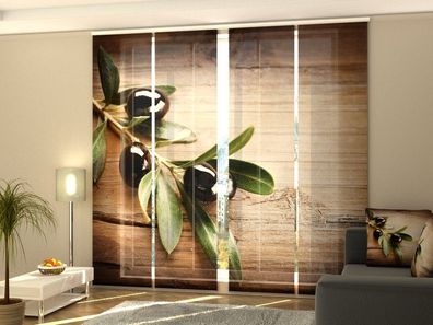 Schiebegardine "Schwarze Oliven" Flächenvorhang Gardine Vorhang mit 3D Druckmotiv