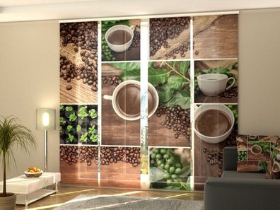 Schiebegardine "Kaffee Collage 3" Flächenvorhang Gardine Vorhang mit 3D Druckmotiv