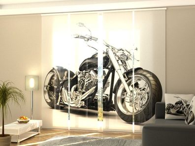 Schiebegardine "Schwarzer Motorrad" Flächenvorhang Gardine Vorhang mit 3D Druckmotiv