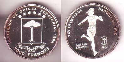 7000 Francos Silber Münze Äquatorialguinea 1992
