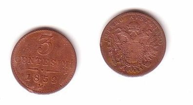 3 Centesimi Kupfer Münze Österreich 1852 M