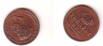 2 Tornesi Kupfer Münze Italien Regno Sizilien 1853