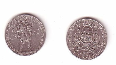 50 Centesimi Nickel Münze Vatikan Pius der XI., Wappen 1937