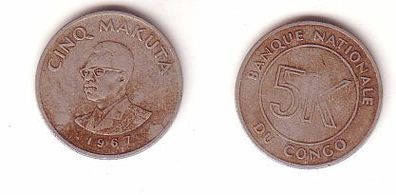 5 Makuta Nickel Münze Congo Kongo 1967