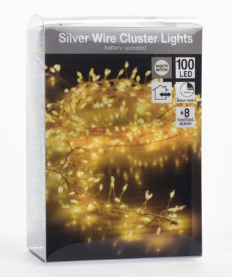 LED Micro Cluster Lichterkette - 150 cm - Leucht Draht Timer 8 Funktionen Batterie