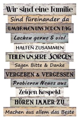 Plankenschild mit Familienregeln - 51x33 cm - Holz Wand Deko Schild Holzschild