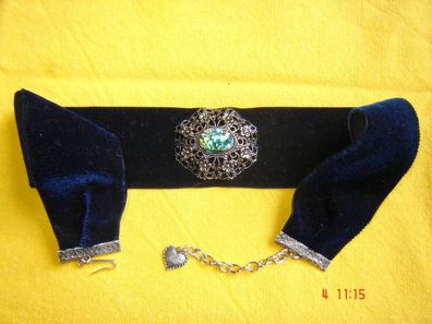 Trachtenband Kropfband Halsband Samt marine wunderschön mit böhmischem Stein Z