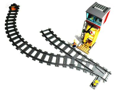 LEGO® Eisenbahn 1x Weiche links 3x gebogene + gerade+ Leitstelle + Prellbock Nr3