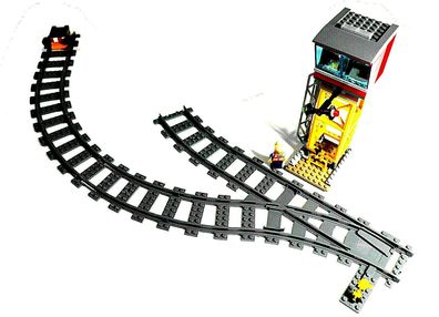 LEGO® Eisenbahn 1x Weiche links 3x gebogene + gerade+ Leitstelle + Prellbock Nr1